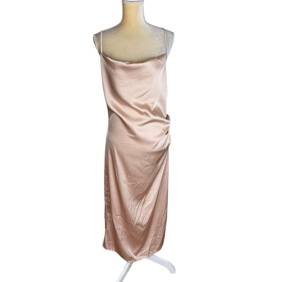 Satin Slip Dress Cowl Neck Sleeveless Cocktail Party Midi Dress - Picture 1 of 9